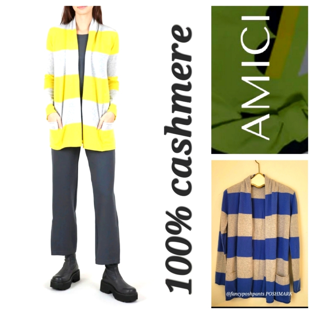 PURE AMICI 100%cashmere sweater cardigan tunic shawl collar wrap pocket sweater
